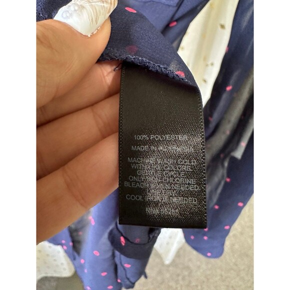 Express Women's Sheer Navy Polka Dot Hearts Button Down Portofino Shirt M - Picture 6 of 7